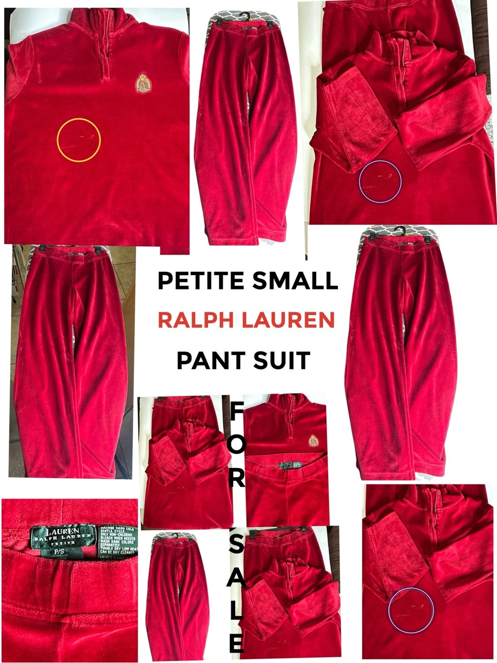 Ralph Lauren Women’s Red Velour Sweatpants & Zip-Top Set - Petite Small